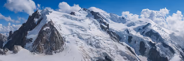 Mont Blanc — Panorama of Mont Blanc du Tacul, Mont Maudit and Mont Blanc from Aiguille du Midi, Chamonix, Haute-Savoie